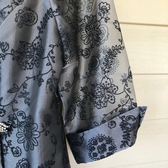 R&M RICHARDS Gunmetal Embroidered Floral Duster Jacket organza style 18 - Picture 3 of 16